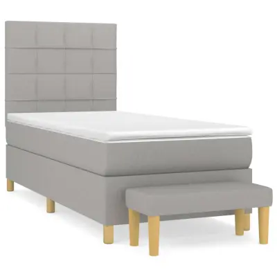 vidaXL Box spring postelja z vzmetnico svetlo siva 90x190 cm blago