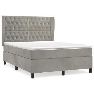 vidaXL Box spring postelja z vzmetnico svetlo siv 140x190 cm žamet