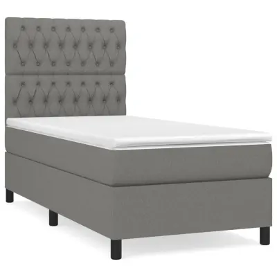 vidaXL Box spring postelja z vzmetnico temno siva 90x190 cm blago