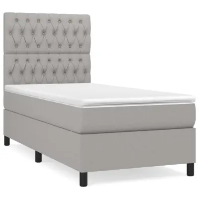 vidaXL Box spring postelja z vzmetnico svetlo siva 90x190 cm blago