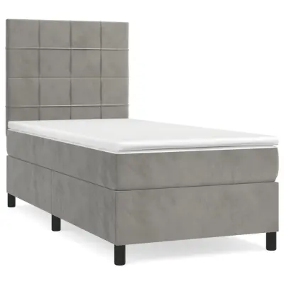vidaXL Box spring postelja z vzmetnico svetlo siv 90x190 cm žamet