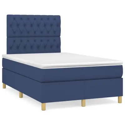vidaXL Box spring postelja z vzmetnico moder 120x200 cm blago