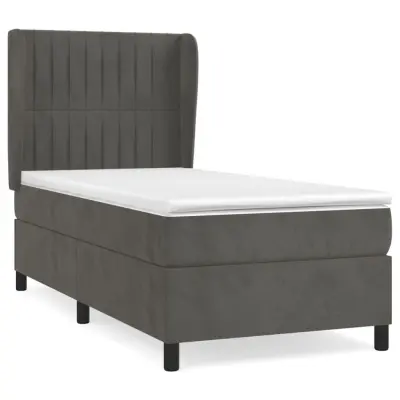 vidaXL Box spring postelja z vzmetnico temno siva 90x200 cm žamet