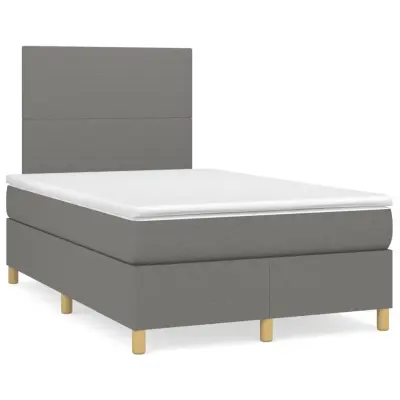 vidaXL Box spring postelja z vzmetnico temno siva 120x200 cm blago