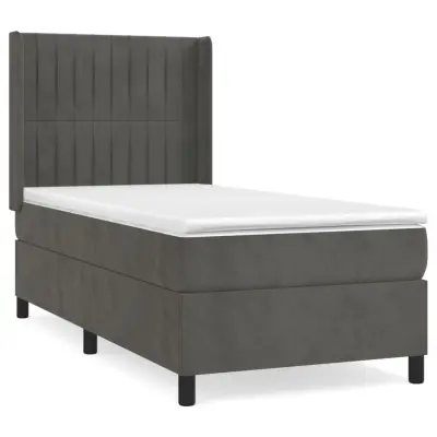 vidaXL Box spring postelja z vzmetnico temno siva 90x200 cm žamet
