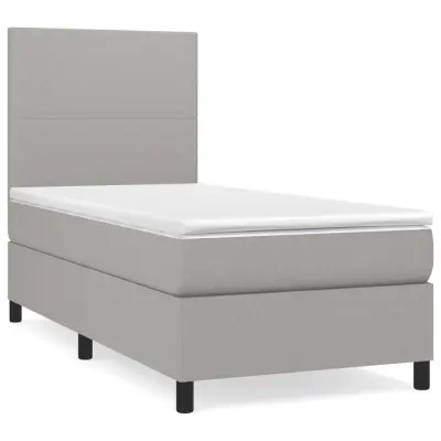 vidaXL Box spring postelja z vzmetnico svetlo siva 90x190 cm blago