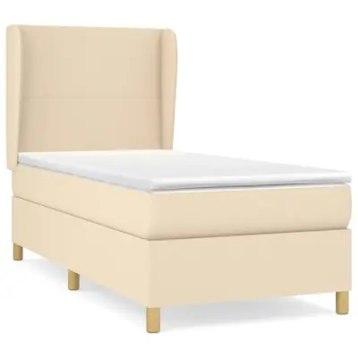 vidaXL Box spring postelja z vzmetnico krem 90x190 cm blago