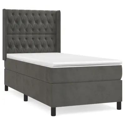 vidaXL Box spring postelja z vzmetnico temno siva 90x200 cm žamet