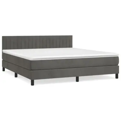 vidaXL Box spring postelja z vzmetnico temno siva 160x200 cm žamet