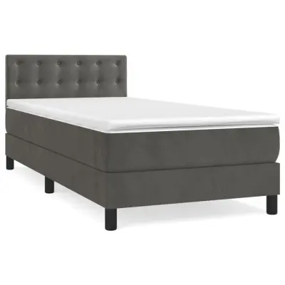 vidaXL Box spring postelja z vzmetnico temno siva 100x200 cm žamet