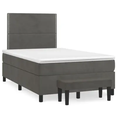 vidaXL Box spring postelja z vzmetnico temno siva 120x200 cm žamet