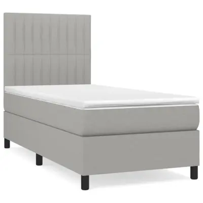 vidaXL Box spring postelja z vzmetnico svetlo siva 90x190 cm blago