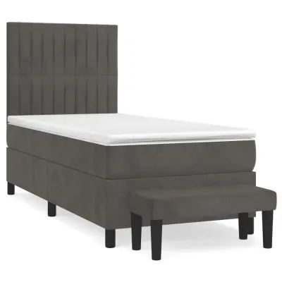 vidaXL Box spring postelja z vzmetnico temno siva 90x200 cm žamet