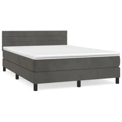 vidaXL Box spring posteljni z vzmetnico temno siv 140x190 cm žamet