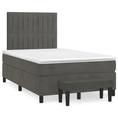 vidaXL Box spring postelja z vzmetnico temno siva 120x200 cm žamet