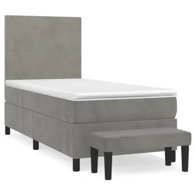 vidaXL Box spring postelja z vzmetnico svetlo siva 90x200 cm žamet