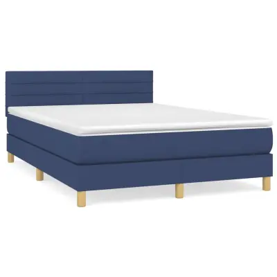 vidaXL Box spring postelja z vzmetnico modra 140x200 cm blago