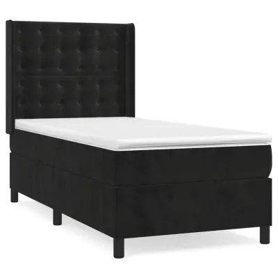 vidaXL Box spring postelja z vzmetnico črna 100x200 cm žamet