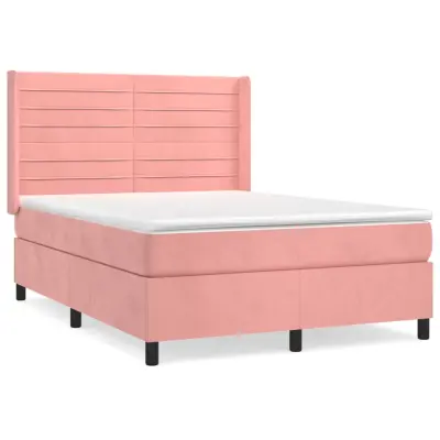 vidaXL Box spring postelja z vzmetnico roza 140x190 cm žamet