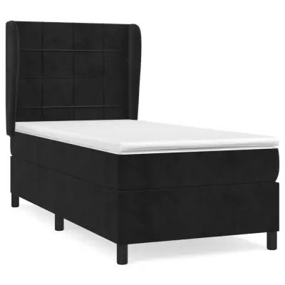 vidaXL Box spring postelja z vzmetnico črna 90x200 cm žamet