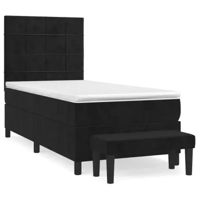 vidaXL Box spring postelja z vzmetnico črna 90x200 cm žamet
