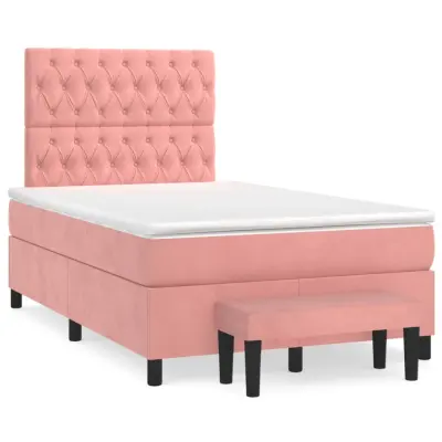 vidaXL Box spring postelja z vzmetnico roza 120x200 cm žamet