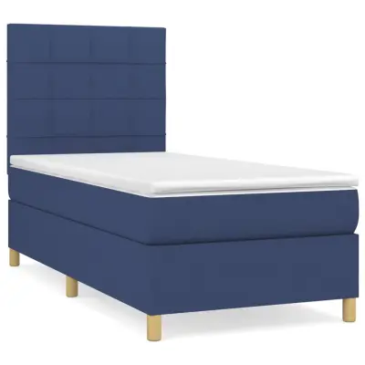 vidaXL Box spring postelja z vzmetnico moder 90x200 cm blago