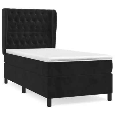 vidaXL Box spring postelja z vzmetnico črn 90x190 cm žamet