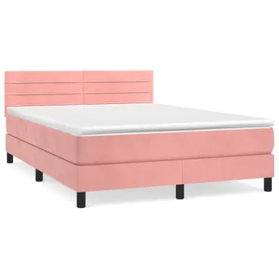 vidaXL Box spring postelja z vzmetnico roza 140x200 cm žamet