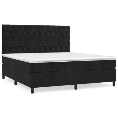 vidaXL Box spring postelja z vzmetnico črna 160x200 cm žamet