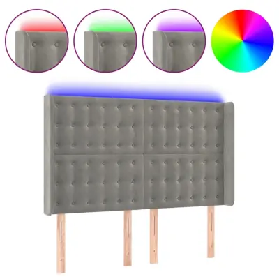 vidaXL LED posteljno vzglavje svetlo sivo 147x16x118/128 cm žamet