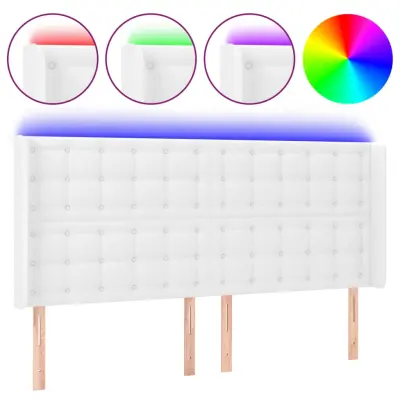 vidaXL LED posteljno vzglavje belo 203x16x118/128 cm umetno usnje