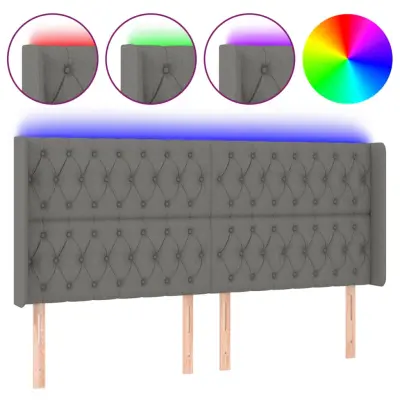 vidaXL LED posteljno vzglavje temno sivo 183x16x118/128 cm blago