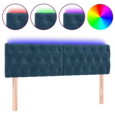 vidaXL LED posteljno vzglavje temno modro 160x7x78/88 cm žamet