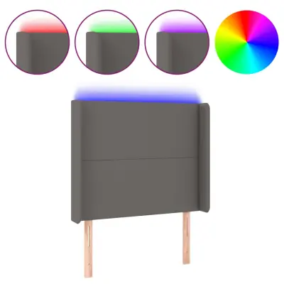 vidaXL LED posteljno vzglavje sivo 93x16x118/128 cm umetno usnje