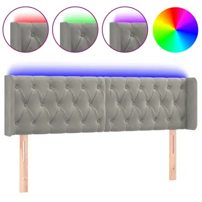 vidaXL LED posteljno vzglavje svetlo sivo 163x16x78/88 cm žamet