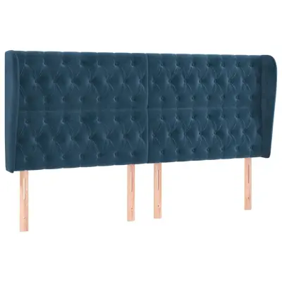 vidaXL Vzglavje z ušesi temno modra 203x23x118/128 cm žamet