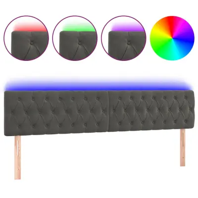 vidaXL LED posteljno vzglavje temno sivo 180x7x78/88 cm žamet