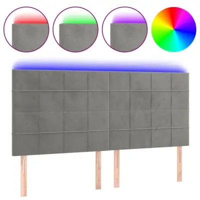 vidaXL LED posteljno vzglavje svetlo sivo 200x5x118/128 cm žamet