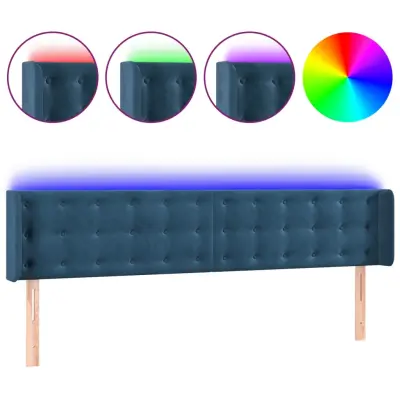 vidaXL LED posteljno vzglavje temno modro 203x16x78/88 cm žamet