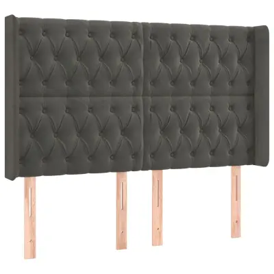 vidaXL Vzglavje z ušesi temno sivo 163x16x118/128 cm žamet