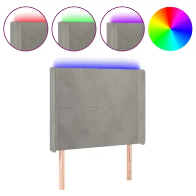 vidaXL LED posteljno vzglavje svetlo sivo 93x16x118/128 cm žamet