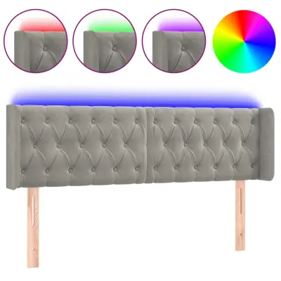 vidaXL LED posteljno vzglavje svetlo sivo 147x16x78/88 cm žamet