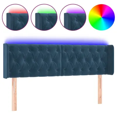 vidaXL LED posteljno vzglavje temno modro 147x16x78/88 cm žamet