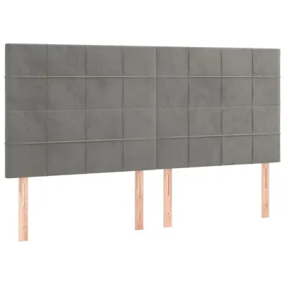 vidaXL Posteljno vzglavje 4 kosa svetlo siv 100x5x78/88 cm žamet