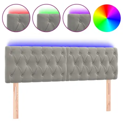 vidaXL LED posteljno vzglavje svetlo sivo 144x7x78/88 cm žamet