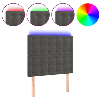 vidaXL LED posteljno vzglavje temno sivo 80x5x118/128 cm žamet