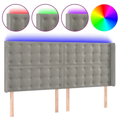 vidaXL LED posteljno vzglavje svetlo sivo 163x16x118/128 cm žamet
