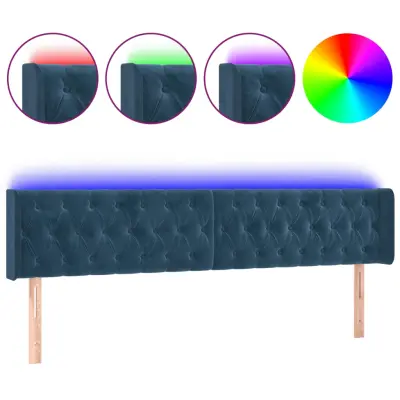 vidaXL LED posteljno vzglavje temno modro 203x16x78/88 cm žamet