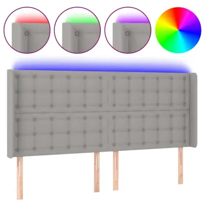 vidaXL LED posteljno vzglavje svetlo sivo 183x16x118/128 cm blago